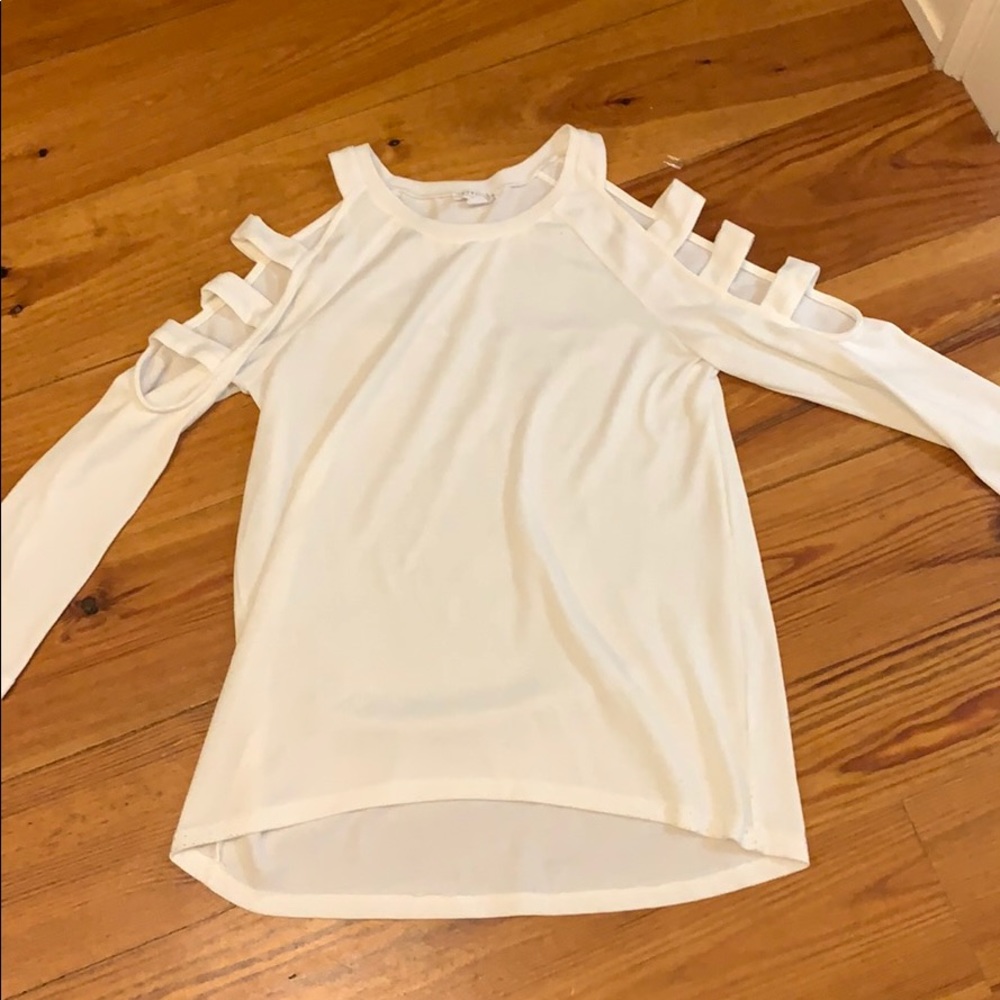 White cold shoulder sweater